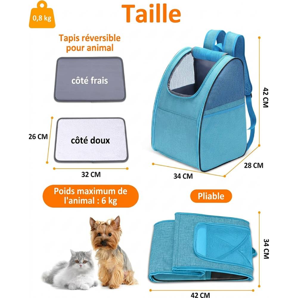 dimenions Sac à dos chat hublot respirant pliable – Transport confort maximal