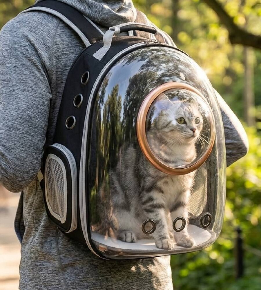 Sac à Dos Transport Chat Transparent avec 9 Aérations – Oxford en noir