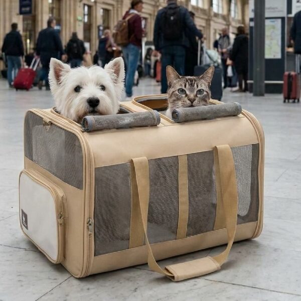 Sac Transport 2 Compartiments DODOPET - Pliable Respirant Chat Chien sac transport 2 compartiments