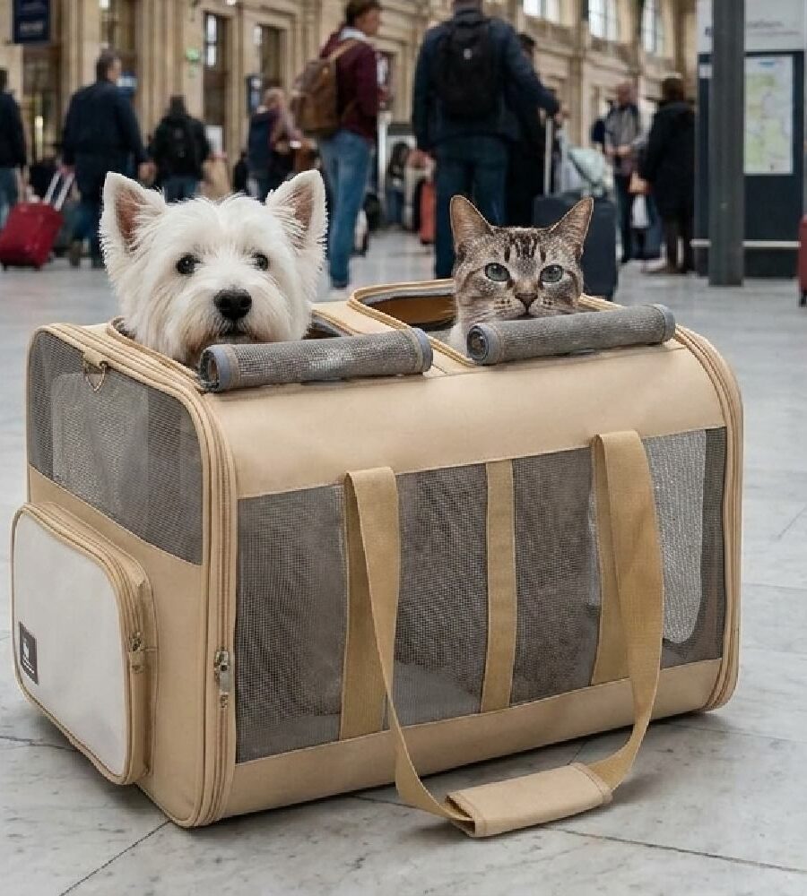 Sac Transport 2 Compartiments DODOPET - Pliable Respirant Chat Chien