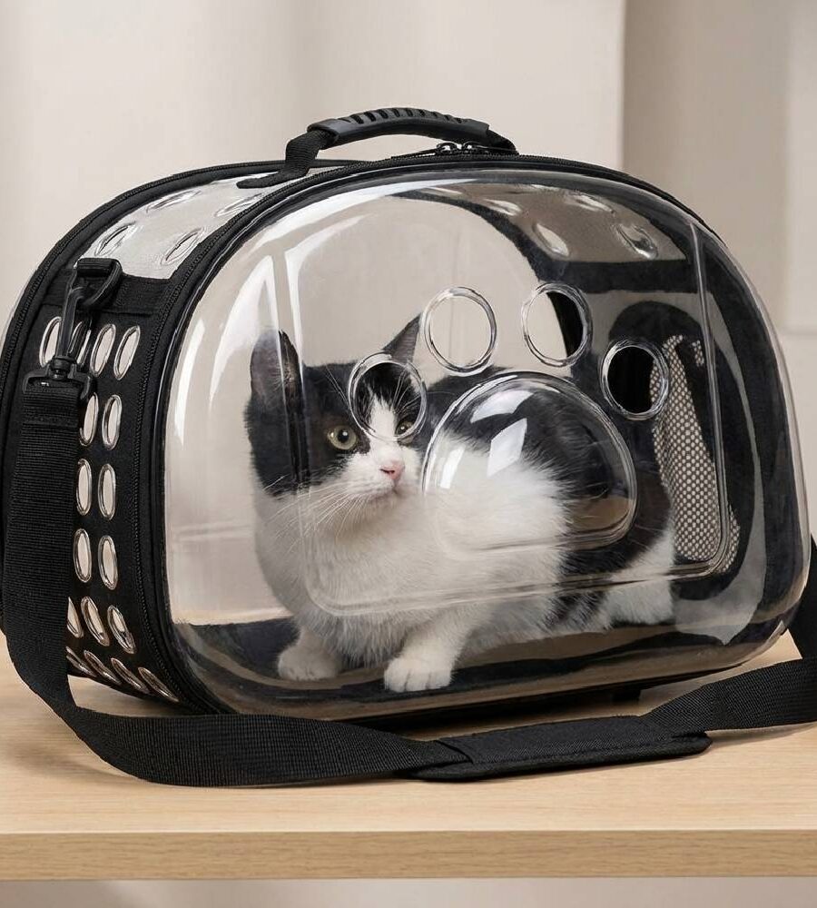 Sac Transport Chat Transparent Respirant Bandoulière – Vert S