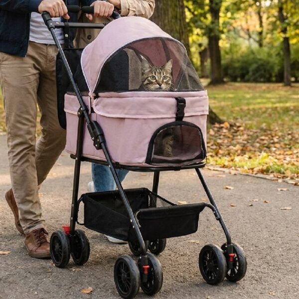Poussette 2-in-1 Chien Chat Rose - Pliable