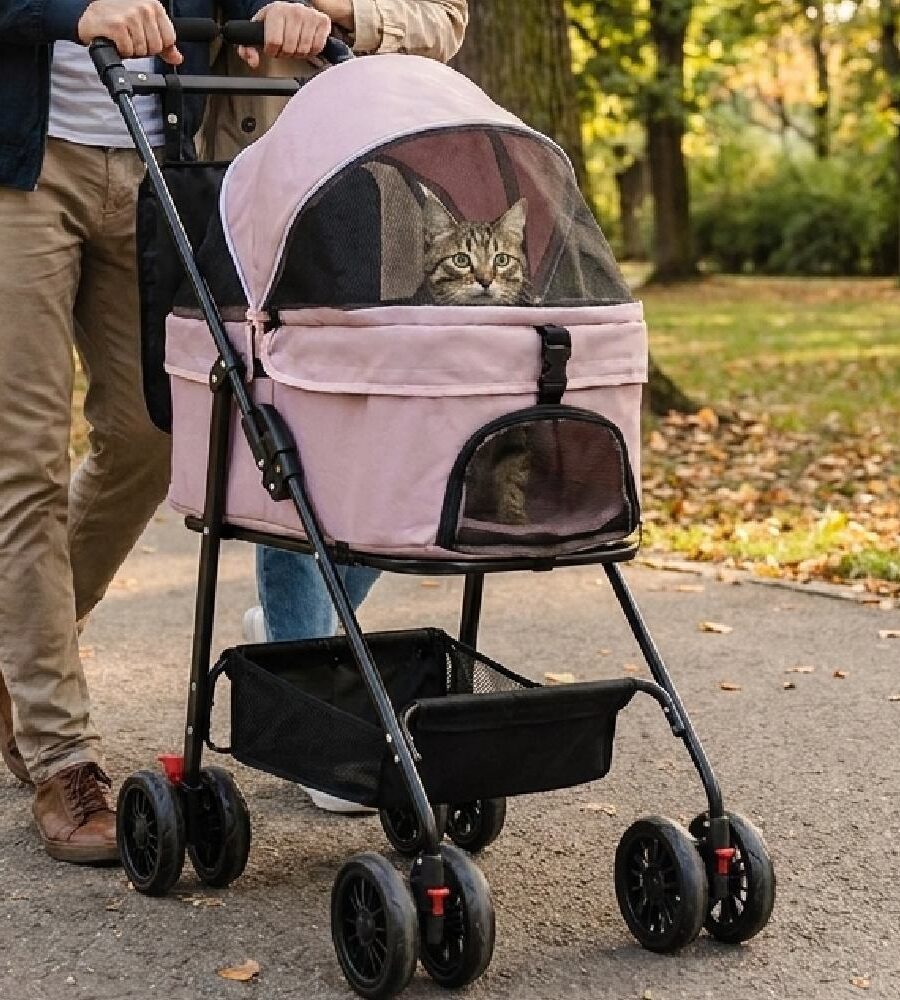 Poussette 2-in-1 Chien Chat Rose - Pliable