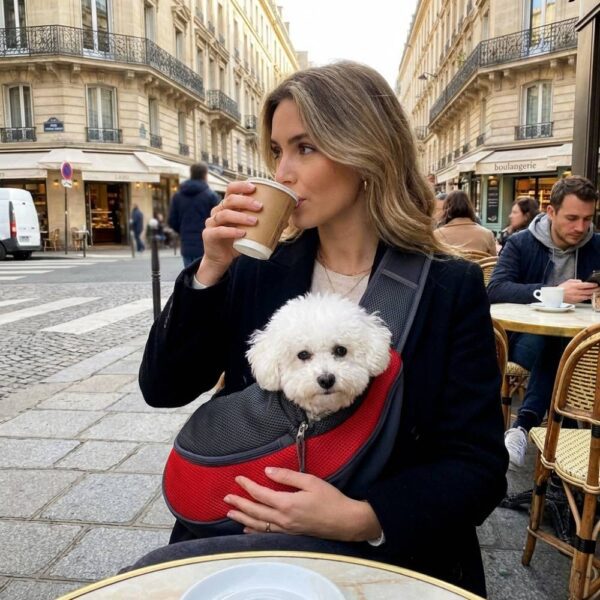 Sac Transport Ventral Pet Sling - rouge femme terasse