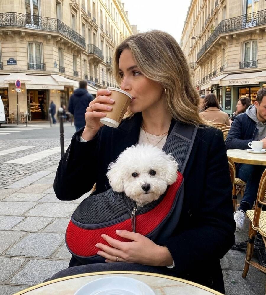 Sac Transport Ventral Pet Sling - rouge femme terasse