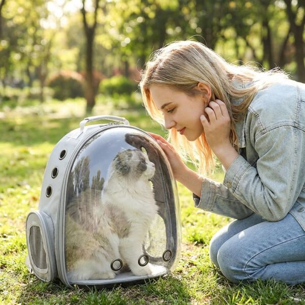 Sac à Dos Transport Chat Oxford Transparent avec femme blonde