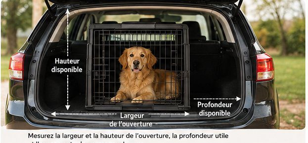 Mesures à vérifier dans un coffre de voiture : hauteur, largeur d'ouverture et profondeur