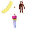Lot : Frite Crinkle Fry BARK en nylon + Singe Fofos 56 cm + Trompette de fête BARK en peluche