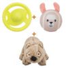 Lot : Disque flottant jaune Trixie Aqua 20 cm + Balle de tennis lama Zolux L 7,5 cm + Wombat en peluche recyclée Trixie 25 cm