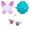 Lot : Ailes BARK Fairy Dogmother en nylon + Balle spirale Trixie en TPR pétrole 6 cm + Fraise et myrtille BARK reliées par un cordon