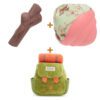 Lot : Bâton en nylon BARK Fall Fetch Stick Tak Super Chewer 25 x 25 x 5 cm + Balle glace BARK Boop Scoop Ball Birthday 8 x 7 x 8 cm + Sac à dos peluche BARK Rowdy Ruckus Hide & See