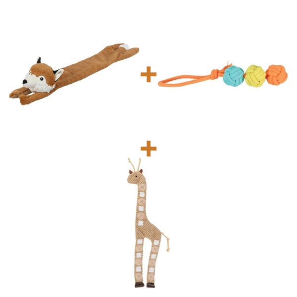 Lot : Renard suspendu Trixie Be Eco recyclé 50 cm + Corde Twist Zolux avec 3 balles 43 cm + Girafe à friandises Trixie Snack 50 cm Lot : Renard suspendu Trixie Be Eco recyclé 50 cm + Corde Twist Zolux avec 3 balles 43 cm + Girafe à friandises Trixie Snack 50 cm