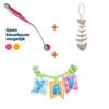 Lot : Lanceur de balle Trixie Dog Activity Small 40 cm + Arête de poisson en cuir avec corde Trixie 43 cm + Guirlande peluche BARK Happy Yay Banner Birthday 36 x 25 x 6 cm