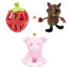 Lot : Distributeur de friandises fraise Fofos Fruity-Bites 11 x 9 x 7 cm + Loup-garou avec corde Croci Fright 30 cm + Cochon Edison en peluche recyclée Trixie Be Eco rose 24 cm
