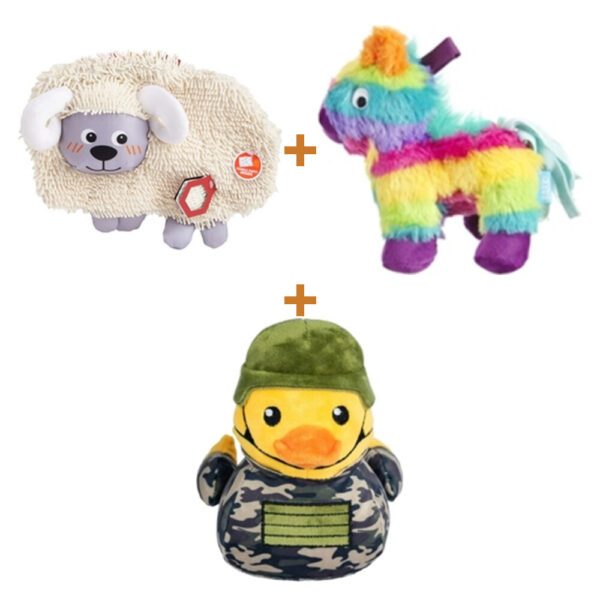 Lot : Mouton Fofos Crinkle sans rembourrage + Piñata Bark Full O Fluff + Canard FuzzYard Commanduck