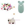 Lot : 24 souris Zolux en fourrure, assorties + Pointeur laser Trixie rechargeable USB, sauge, 7 cm + Rat en peluche vibrant Trixie, 5,5 cm