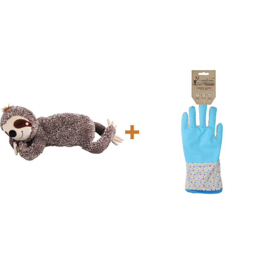 Lot : Peluche paresseux Pawise pour chien + Jouet gant de jardin Garden Paws Garden Glove Sky Flowers