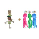 Lot : Jouet épouvantail Garden Paws Indy Fields + Peluche pieuvre multicolore Pawise pour chien