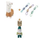 Lot : Peluche alpaga Pawise + Corde de tir Pawise Twin Tug pour chien + Jouet nain de jardin Garden Paws Gentle George