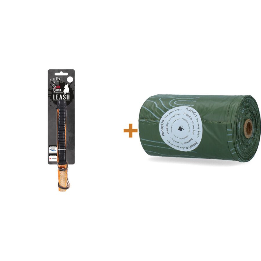 Lot : Laisse pour chien AFP Off Street M + Rouleau de sacs à déjections PoopyGo parfum lavande