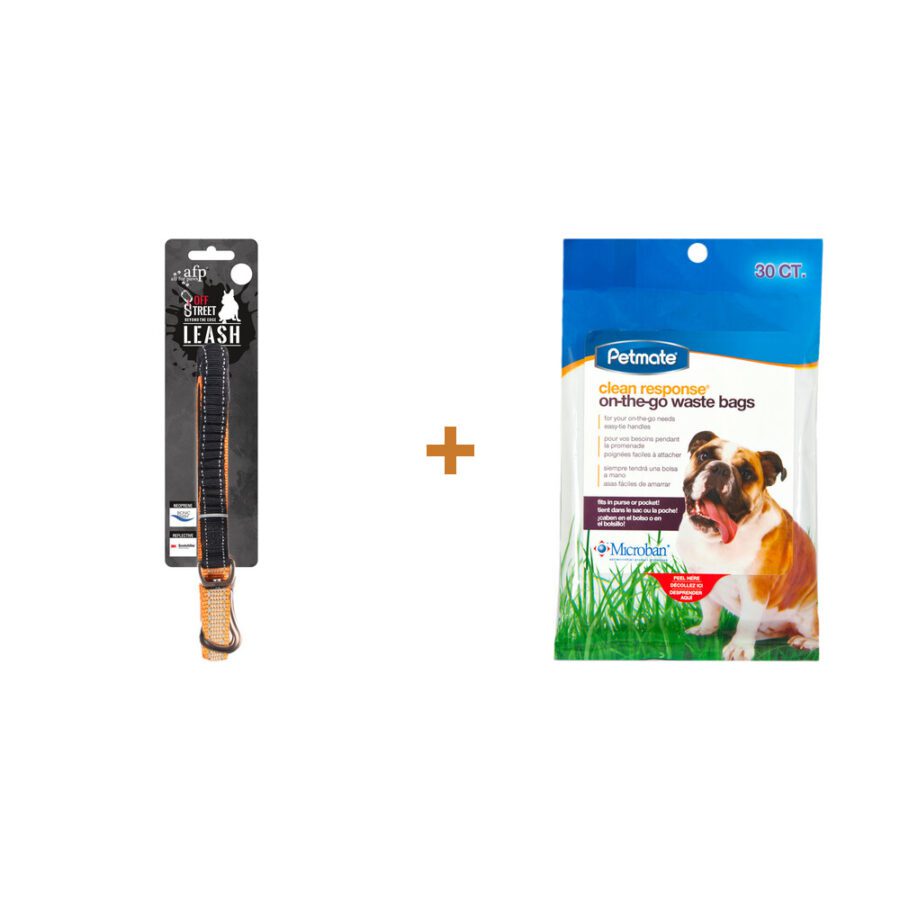 Lot : Laisse pour chien AFP Off Street S + Sacs à déjections de poche Petmate Clean Response On-the-go
