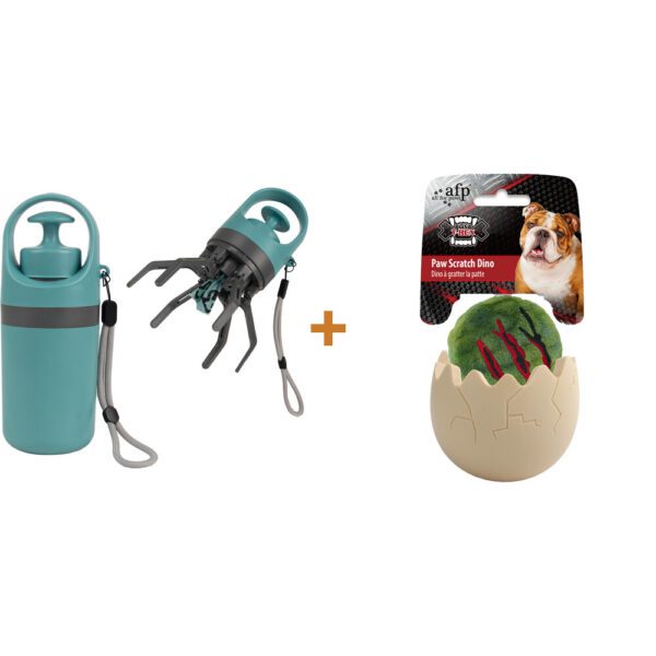 Lot : Ramasse-crottes Pawise avec sac pour chien + Jouet à friandises AFP My T-Rex pour chien