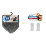Lot : Serviette microfibre pour chien Royal Dry + Brosses à dents de doigt Pawise pour chien