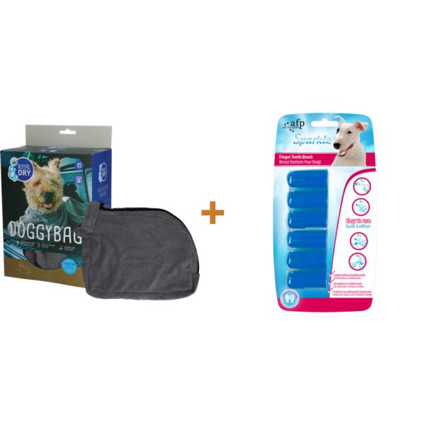 Lot : Sac de séchage en microfibre Royal Dry Doggy Bag + Brosses à dents à doigt AFP Sparkle, lot de 6