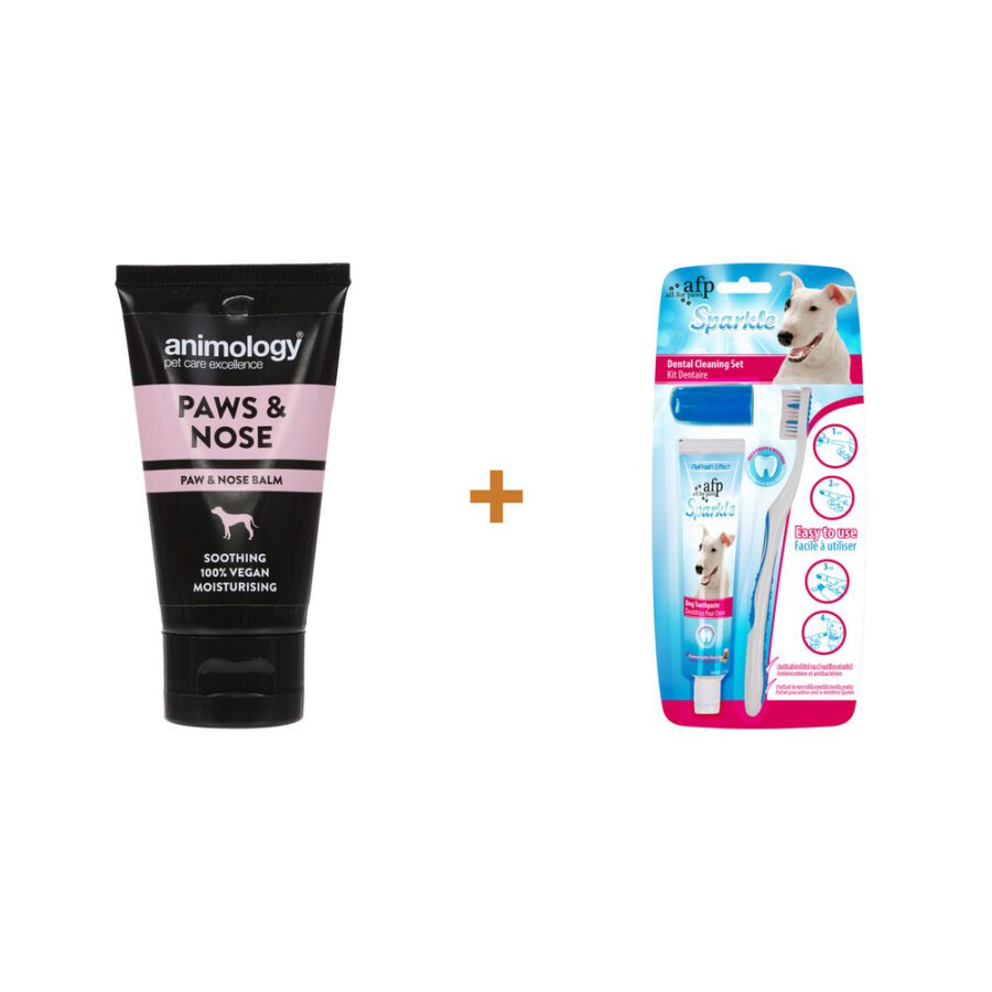 Lot : Baume pattes et truffe Animology pour chien 50 ml + Kit dentaire AFP Sparkle pour chien