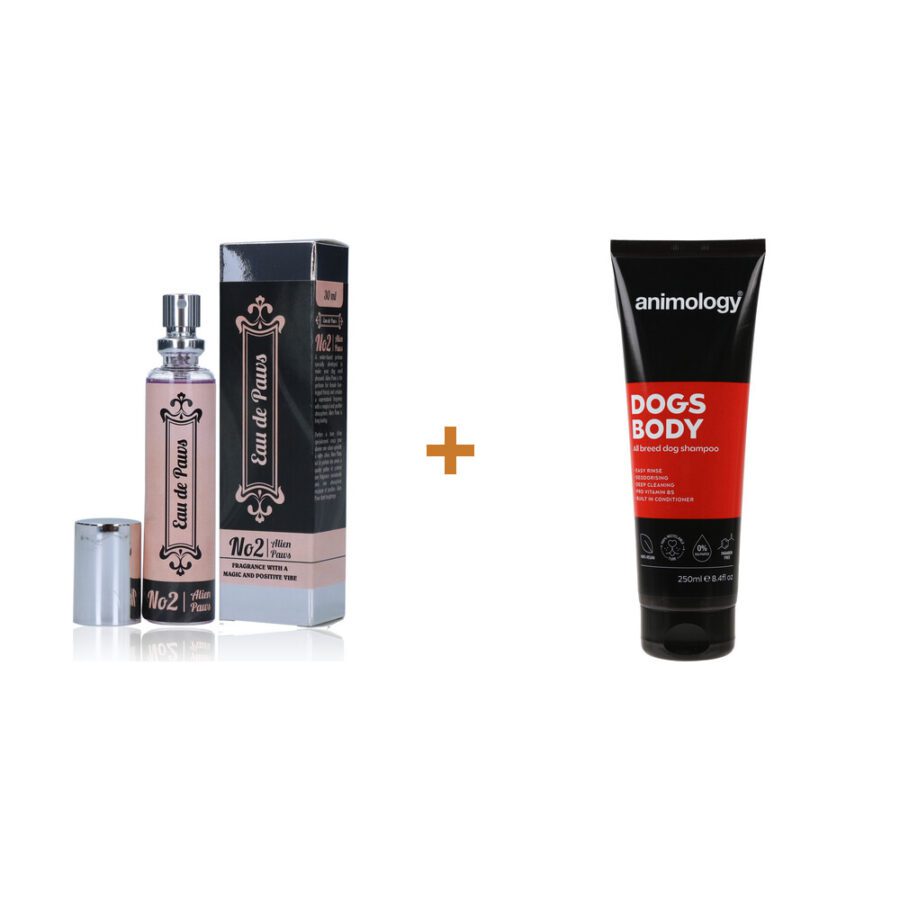Lot : Parfum pour chien Eau de Paws No2 Alien Paws (femelle) + Shampoing Animology Dogs Body pour chien 250 ml