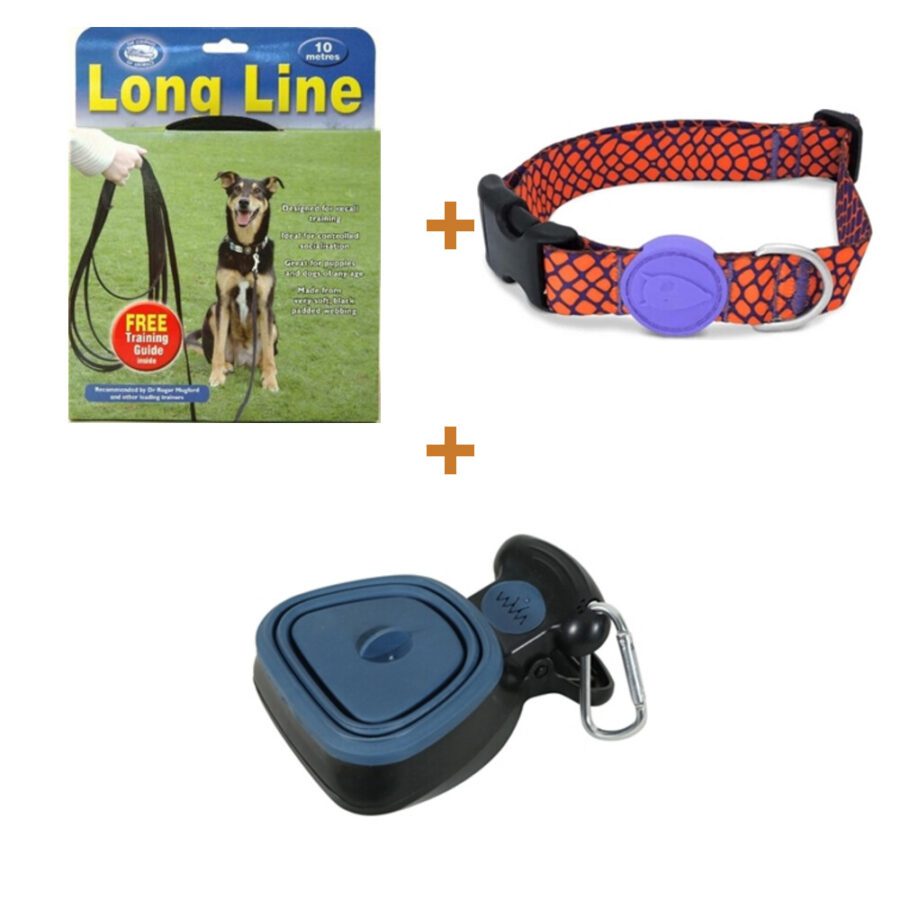 Lot : Longe Coa Clix noire 10 m + Collier Morso Urban Lizard rouge 37-58 cm + Ramasse-crottes Zolux avec 15 sacs