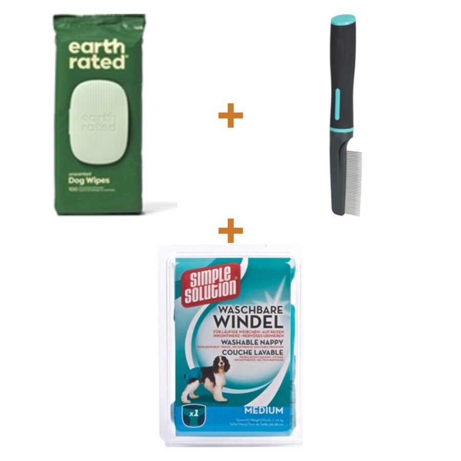 Lot : Couche lavable Simple Solution taille M 38-58 cm + Lingettes Earth Rated compostables (100 pièces) + Peigne à dents fines Zolux Anah 21 cm