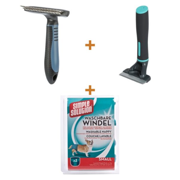 Lot : Peigne métallique Trixie à double rangée de dents 10 x 15 cm + Brosse carde Zolux Anah M 7 x 2,5 x 15 cm + Couche lavable Simple Solution taille S 30-48 cm