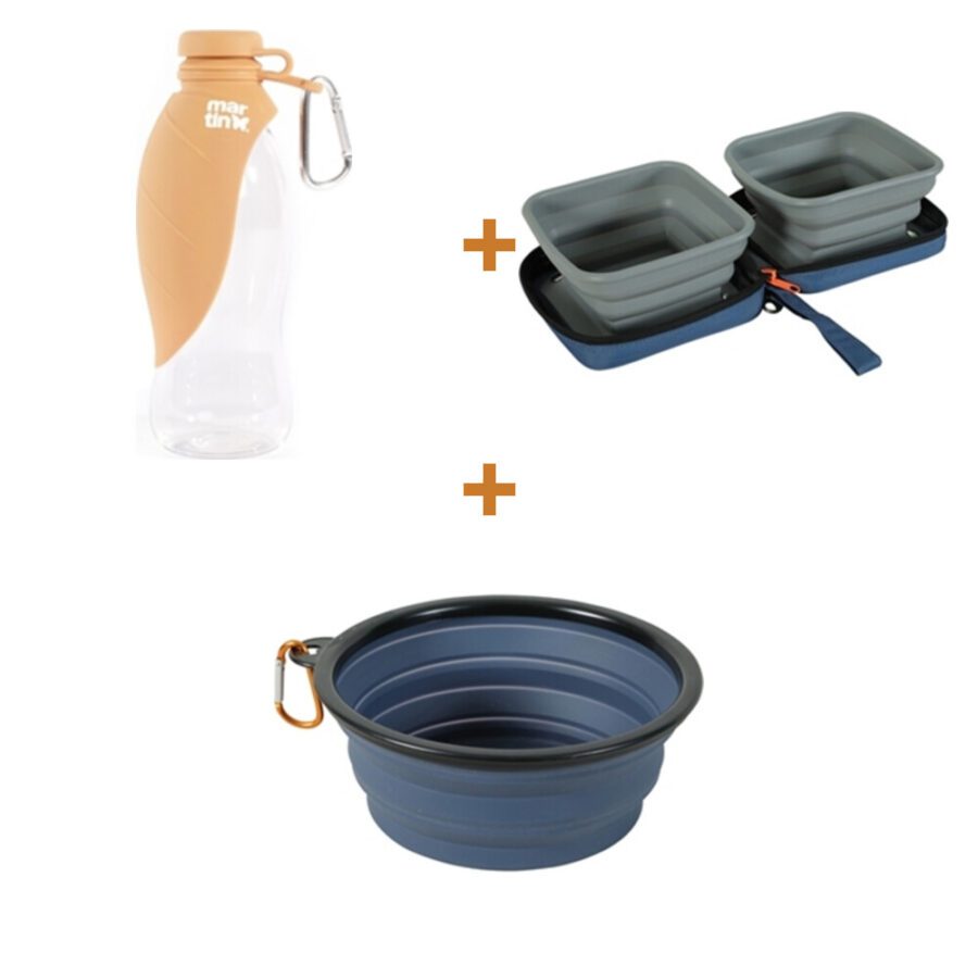 Lot : Bouteille Martin avec bac en silicone 500 ml + Set de 2 bols pliables Zolux Bivouak 2 x 700 ml + Gamelle pliable en silicone Zolux Bivouak 650 ml