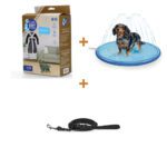 Lot : Peignoir microfibre Royal Dry pour chien + Tapis à jets d'eau Coolpets Splash Sprinkler Pad + Laisse d'exposition en cuir Spotted! Pro 180 cm