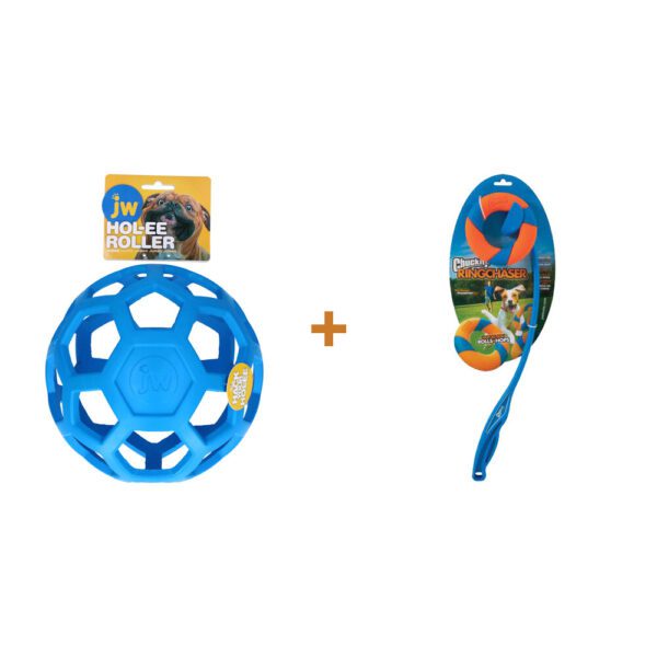 Lot : Balle Hol-ee Roller JW bleue Jumbo + Lanceur Chuckit! RingChaser pour Ultra Ring