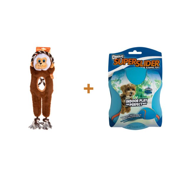 Lot : Jouet peluche et corde Growl Jungle Tugz (singe, lion) + Jouet glissant d'intérieur Chuckit! Indoor Super Slider