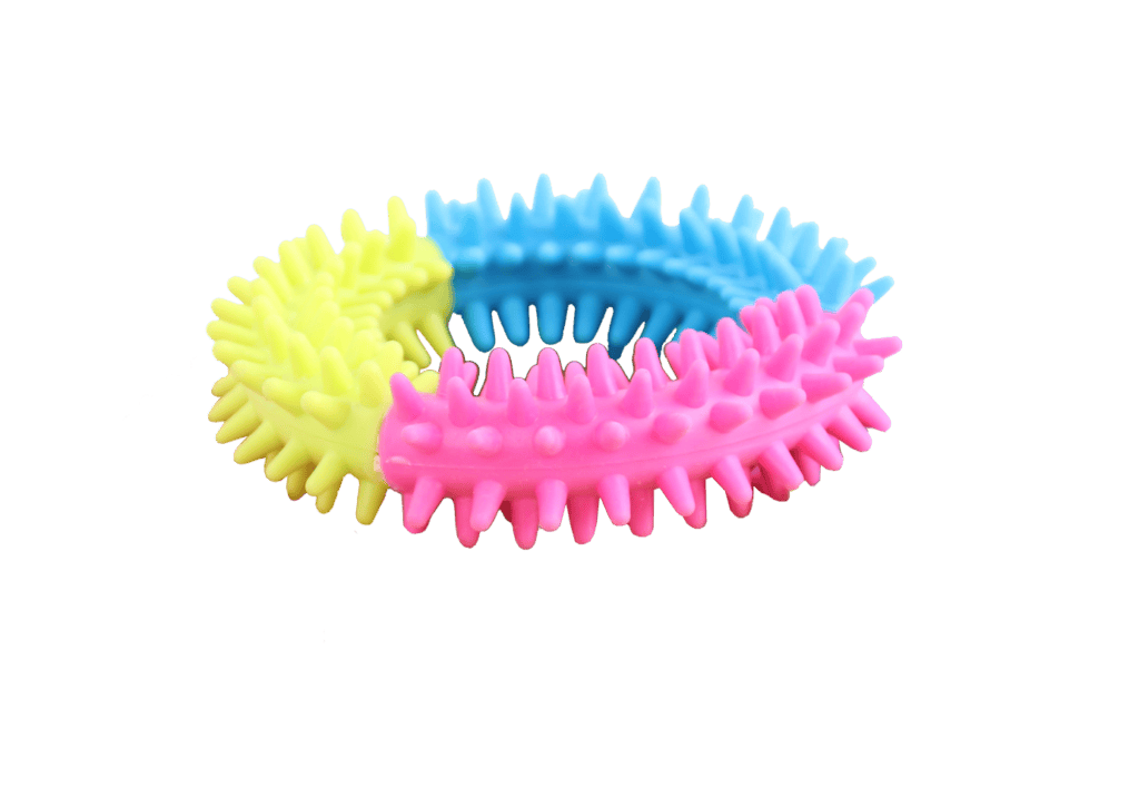 Lot peluche flamant rose, anneau Rainbow World Ring et fleur Garden Paws pour chien – photo 3
