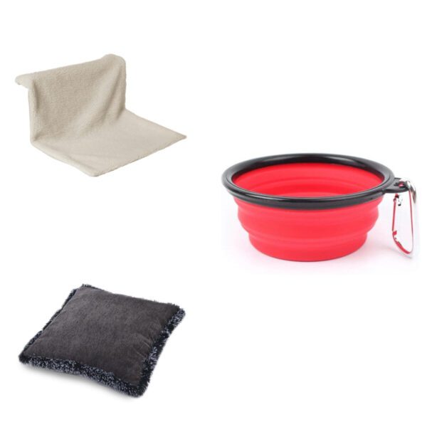 Lot d'accessoires pour chat – hamac crème, coussin carré, gamelle rouge