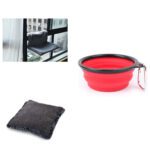 Lot d'accessoires pour chat – hamac gris, coussin carré, gamelle rouge