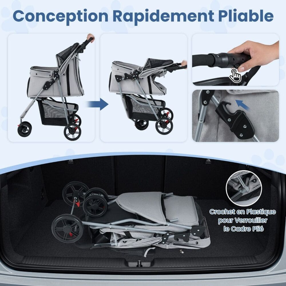 Chien heureux dans une poussette ventilée