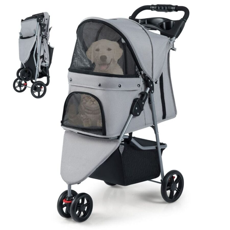 poussette chien 3 roues gris