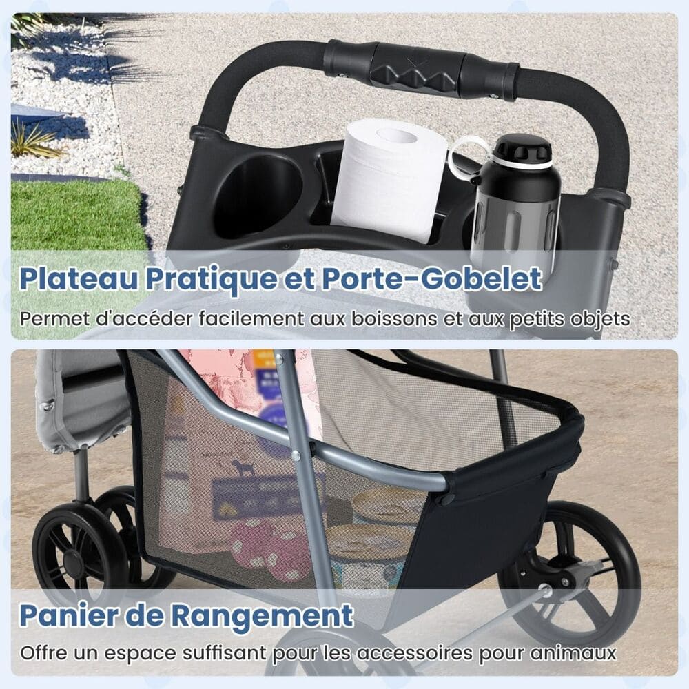 Poussette avec porte plateau