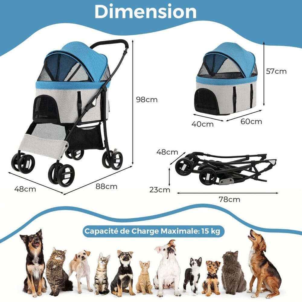 dimenssion de la Poussette Pour Chien Avec Panier Détachable