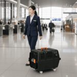 Cage Chien Cargo Roue dans aéroport avec femme