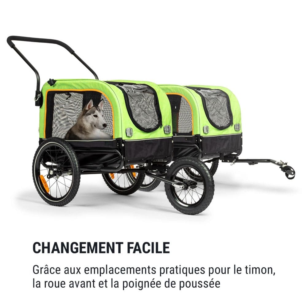 Remorque vélo pour chien 30 kg 2 en 1 transformable en poussette