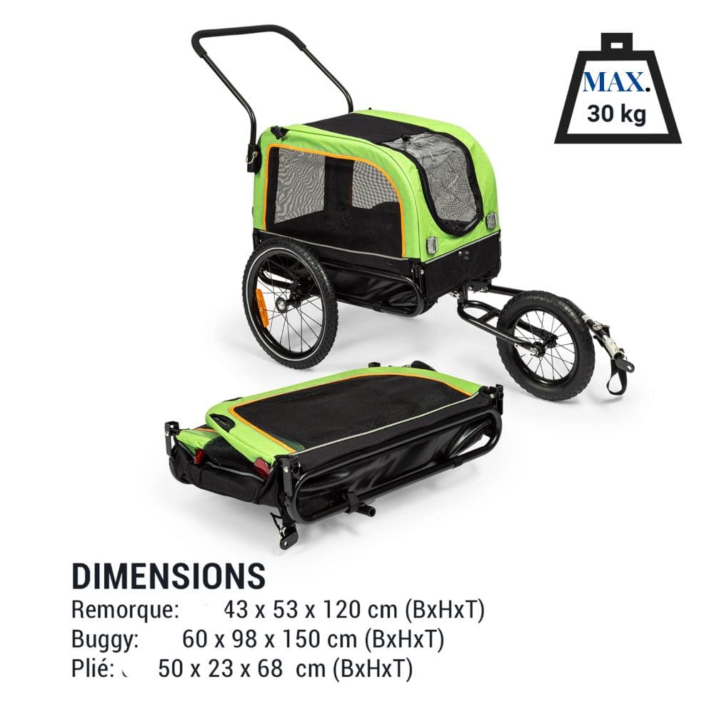 dimensions de la Remorque vélo pour chien 30 kg 2 en 1