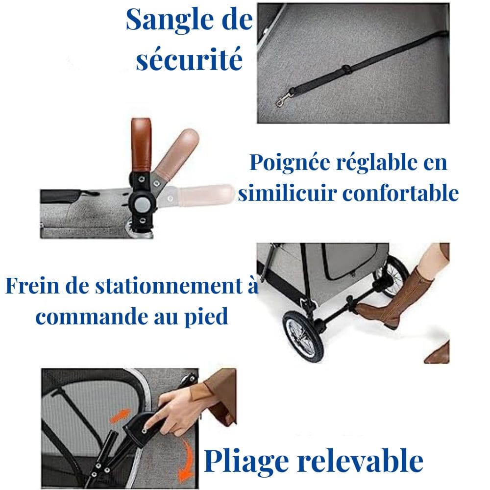 poignee reglable + frein poussette chien