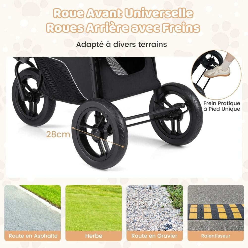 roue avant universelle et roues arriere avec freins poussette chien 25kg