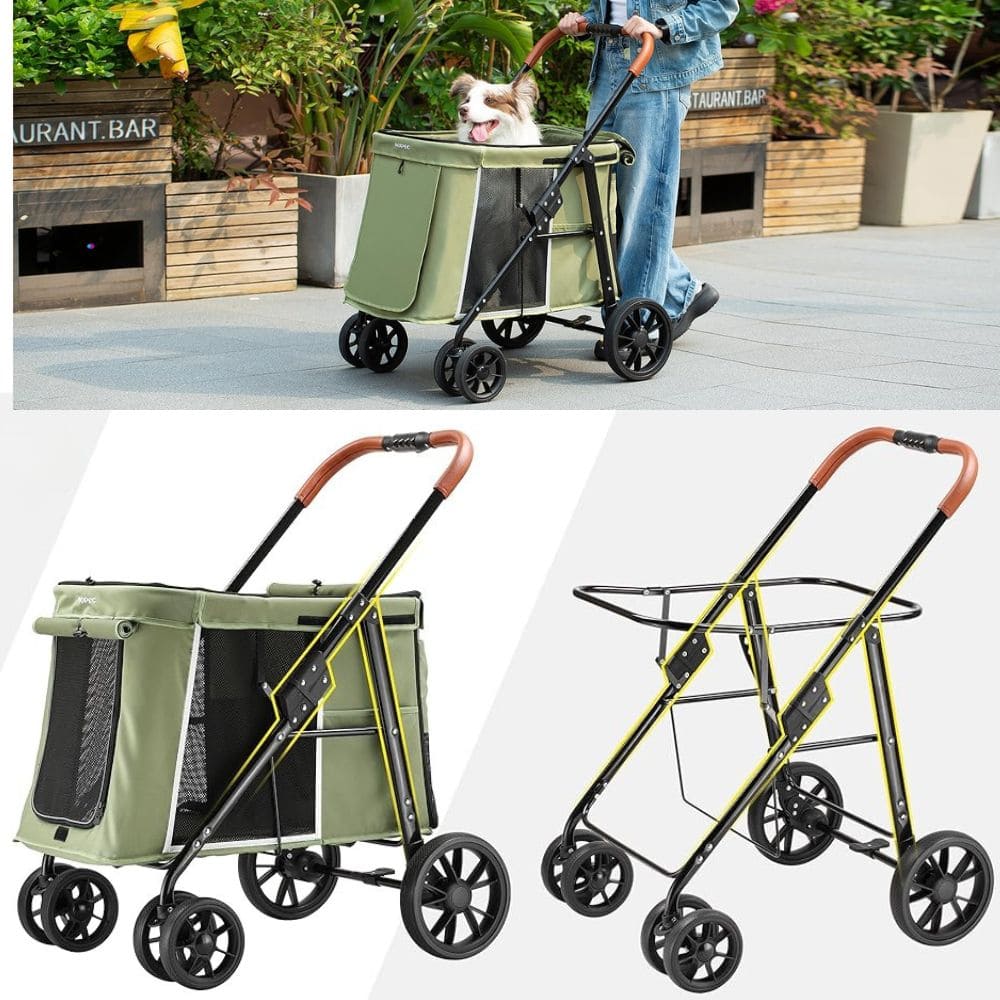 Poussette pour vieux chien jusqu’à 25 kg pliable une main vert olive